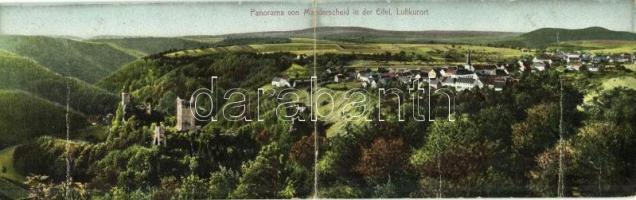 Manderscheid in der Eifel, Luftkurort / castle ruins, spa. Rheinische Kunstdruckerei C. Fischer & Co. folding panoramacard (fa)