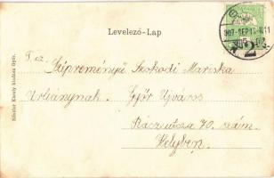 1907 Győr, Püspökvár Székesegyház. Magyar zászlós litho keret. Rőszler Károly kiadása (r)