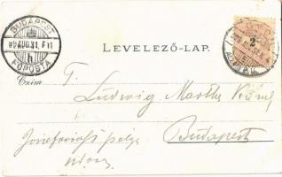 1899 Győr, Széchenyi tér, üzletek, ünnepség, tömeg. Kiadja Berecz Viktor 3588. Art Nouveau, floral, ...