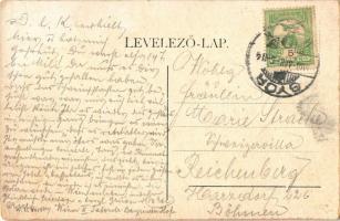 1908 Győr, Árpád út, Piczek György, Winter, Farnadi üzlete, automobil. W. L. 2079. (felületi sérülés...