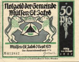 Német Birodalom/Weimari Köztársaság Mülsen-St.Jacob 1921. 50Pf (8x) 8klf, teljes sor T:I-