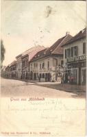 1901 Szászsebes, Mühlbach, Sebesul Sasesc, Sebes; utca, Josef Baumann üzlete. Weissörtel &amp; Co. kiadása / street and shop (Rb)