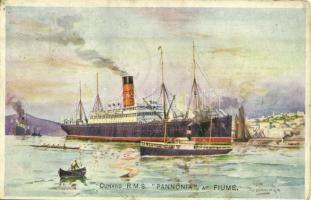 1908 Fiume, Rijeka; Pannónia kivándorlási hajó a kikötőben / Emigration ship Cunard Line SS Pannonia in the port s: Rosenvinge (Rb)