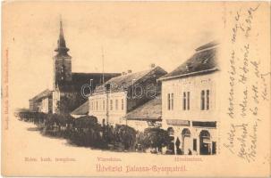 1902 Balassagyarmat, Római katolikus templom, városháza, hitelintézet, Himmler Bertalan üzlete. Halyák István kiadása