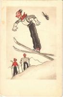 Ski jump. Winter sport art postcard