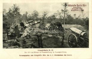 Kriegsbildkarte Nr. 41. Die 30,5 cm Mörser in Feuerstellung in Russisch-Polen. Kriegshilfsbüro / WWI Austro-Hungarian K.u.K. and German military postcard, 30,5 cm caliber mortar cannon in firing position