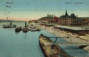 1915 Pozsony, Pressburg, Bratislava; Dunasor, kikötő, rakpart, vár, gőzhajók / Donaulände / port, quay, castle, steamships (EK)
