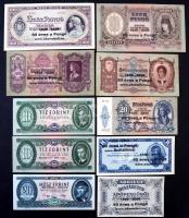 1930-1993. 21db magyar bankjegy, pengők és forintok, mindegyik "adamolicit" felülbélyegzés...