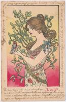 1901 L ouie / Four Senses: Hearing. Polish Art Nouveau postcard s: Kieszkow