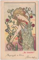 1901 Le toucher / Four Senses: Touch. Polish Art Nouveau postcard s: Kieszkow