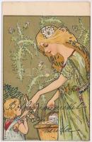 1901 Christmas / Polish Art Nouveau litho postcard s: Kieszkow