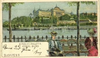 1899 Budapest I. Királyi palota, hölgyek, vár, gőzhajók. Back & Schmitt. litho s: Rosenberger (EB)