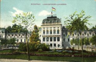 1910 Budapest II. Lukács fürdő, magyar zászló