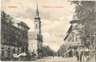 1909 Budapest I. Krisztina tér, cukrászda, gyógyszertár, templom