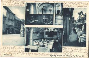 1936 Budapest I. Gyulay söröző és étterem, belső, hirdetőoszlop. Úri utca 26. (EK)