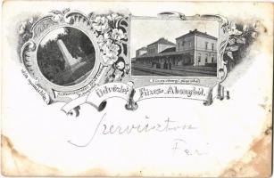 1901 Füzesabony, vasútállomás, Szabadság szobra Berek erdőben. Art Nouveau, floral (EK)