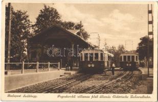Budapest XII. Svábhegy, fogaskerekű villamos felső állomás szerelvényekkel
