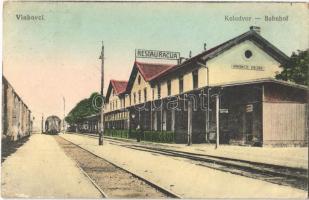 1915 Vinkovce, Vinkovci; Kolodvor / Vasútállomás, vonat / Bahnhof / railway station, train
