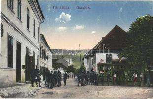 Gorazde, street view with shops and soldiers