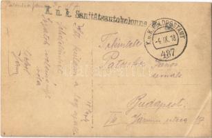 1918 Soldiers of the K.k. Sanitäts-Auto-Kolonne No. 58. group photo + "K.U.K. FELDPOSTAMT 487&q...