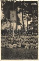 1941 Kékes, Egyetemi és Főiskolai Hallgatók Önkéntes Nemzeti Munkaszolgálata, Ond Vezér 59. sz. tábor csoportképe / Hungarian soldiers of the National Voluntary Service for University and College Students. photo (ragasztónyom / gluemark)