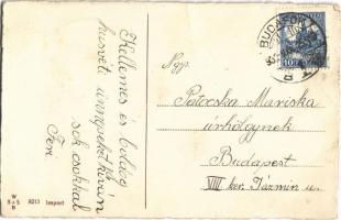 Kellemes Húsvéti Ünnepeket! Nyúl cirkusz / Easter greeting art postcard with rabbit acrobats, circus...