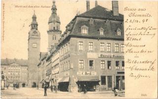 Chemnitz, Markt mit dem alten Rathaus, Chirurg Gummiwaaren / sqauare, old town hall, shop of C. Beil (EK)