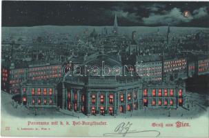 1899 Wien, Vienna, Bécs; Panorama mit k.k. Hof-Burgtheater / theatre at night
