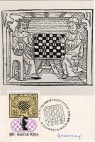 Illusztráció Caxton könyvéből, sakkbélyeggel és pecséttel, Csom nagymester aláírásával