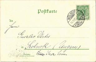 1898 Mülheim, Ruhr, Schloss Broich, Jugendaufenthalt der Königin Louise / castle, river, bridge. Fri...