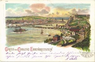 1900 Koblenz, Coblenz-Ehrenbreitstein, Lokomotive / locomotive litho (EK)