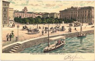 1901 Trieste, Trieszt; Piazza Grande / quay, square, boats. litho
