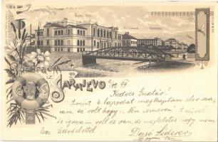 1899 Sarajevo, Vereins Haus, Div. Comando, Gymnasium / grammar school, Division Command, cooperative house. J. Lederer Art Nouveau, floral, litho