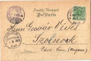 1898 Hohenstein-Ernstthal, Marktplatz, Eingang z. Bad, Hotel Drei Schwanen / market square, spa, hot...