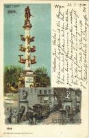 1900 Wien, Vienna, Bécs; Tegetthoff Denkmal, Aspernbrücke / statue, bridge, horse-drawn tram. Karl Stucker 7239. litho s: Rosenberger