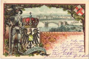 1900 Koblenz, Coblenz; Rheinprovinz / Coat of arms, knight. J. Miesler Art Nouveau, floral, litho s: Roick