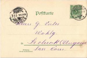 1900 Koblenz, Coblenz; Rheinprovinz / Coat of arms, knight. J. Miesler  Art Nouveau, floral, litho s...