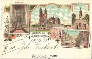 1899 Magdeburg, Dom Chor, Kriegerdenkmal, Der Breite Weg / dome interior, choir, military heroes monument, street. Kunstanstalt Rosenblatt Art Nouveau, floral, litho