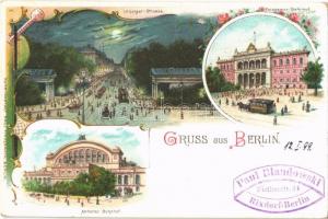 1899 Berlin, Leipziger Strasse, Anhalter Bahnhof, Potsdamer Bahnhof / street, railway station. Kunstanstalt Paul Finkenrath Art Nouveau, floral, litho