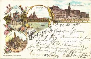 1898 Wroclaw, Breslau; Dom, Kreuzkirche, Sieben Kurfürsten Seite, Rathaus / dome, church, town hall. S. Schottlaender Art Nouvea, floral, litho (fl)