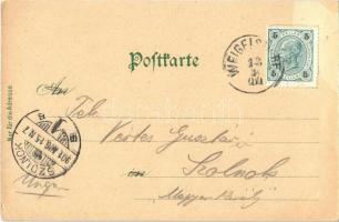 1901 Weigelsdorf, Kirchenplatz, Strassenpartie, Walz-Mühle-Nüssl., Mechan-Weberei Boschan & Co. ...