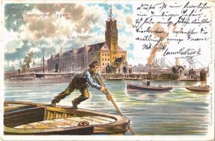 1899 Hamburg, Hamburger Typen. Quai Speicher / quay. Karl Gerhold Künstlerpostkarte No. 17. litho (EK)