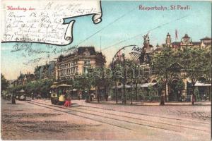 1899 Hamburg, Reeperbahn St. Pauli / tram. litho