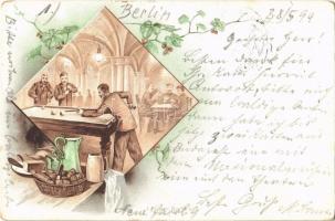 1899 Billiard game match. Art Nouveau, floral, litho (fa)