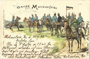 1898 Gruss vom Manöverfelde. Bayr. Divisionsstat. / German Bavarian military art postcard,  Bruno Bürger & Ottillie litho (EB)