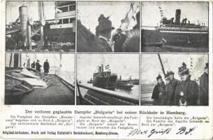 1899 Der verloren geglaubte Dampfer Bulgaria bei seiner Rückkehr in Hamburg, Kapitän Schmidt, Dampfer Blankenese / After SS Bulgaria was caught in a severe hurricane and disabled in mid-ocean for some weeks (tear)