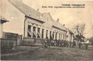 1918 Tótmegyer, Slovensky Meder, Palárikovo; Reisz Fülöp vegyeskereskedése, utca / street and shop