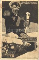 1915 Miklós: Taktikai okokból kivonulok Európából. Szibéria / Caricature of Nicholas II of Russia. WWI military propaganda s: Ékes (EK)
