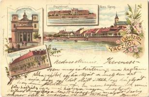 1902 Vác, Nagy templom, fegyintézet, Siketnéma intézet. Ottmar Zieher Art Nouveau, floral, litho