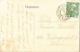 1912 Kolovec, square, church. Art Nouveau, floral